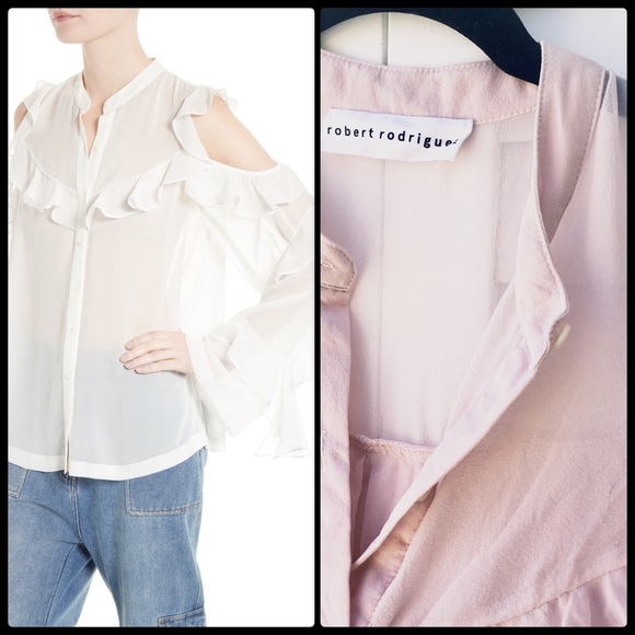 ROBERT RODRIGUEZ 🌸 Silk Cold Shoulder Blouse NWT - Picture 2 of 6